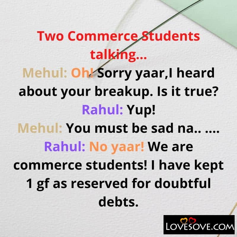 Two Commerce Students talking, , funny sms in english lovesove
