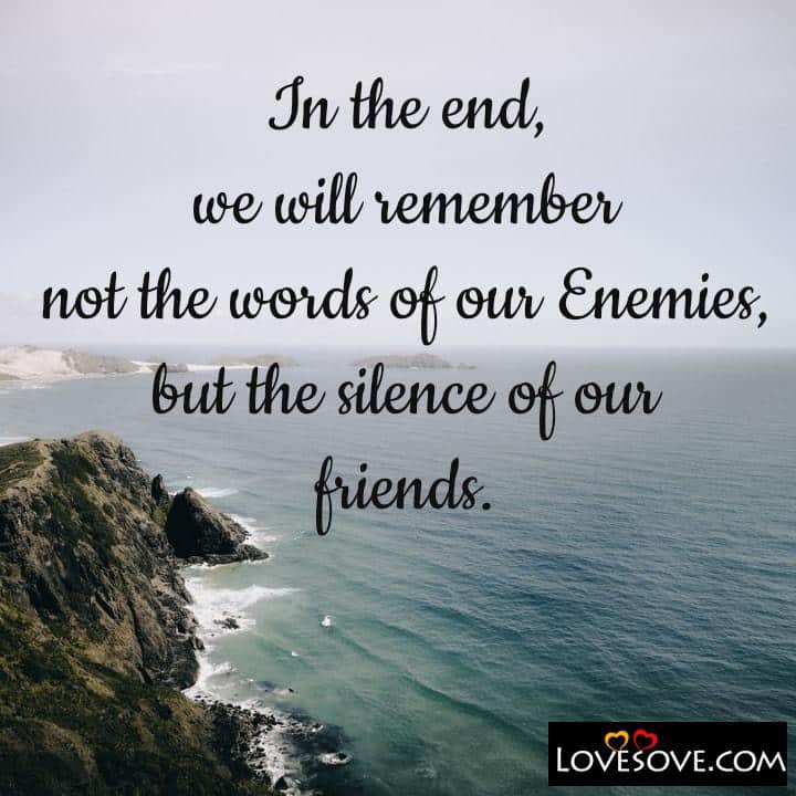 In the end we will remember not the words of our Enemies, , quote