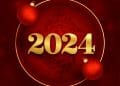 2024 new year eve red background with xmas bauble design vector